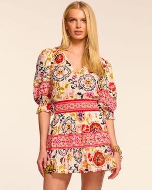 Ramy Brook Barbara Cotton Short Sleeve Smocked Mini Dress - Red
