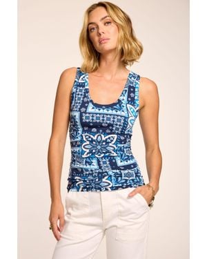 Ramy Brook Indie Printed Scoop Neck Tank Top - Blue