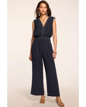 Ramy Brook Astrid V-Neck Belted Jumpsuit - Blue