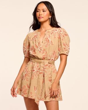 Ramy Brook Selby Embroidered Short Sleeve Mini Dress - Brown
