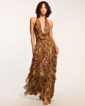 Ramy Brook Emerance Plunging Halter Gown - Brown