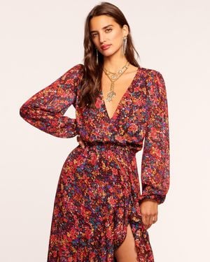 Ramy Brook Fatima Long Sleeve Midi Dress - Red