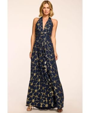 Ramy Brook Stephanie Jacquard V-Neck Gown - Blue
