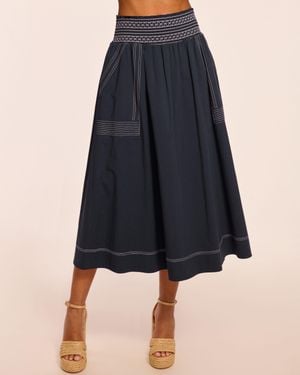 Ramy Brook Galia Cotton Poplin Smocked Maxi Skirt - Blue