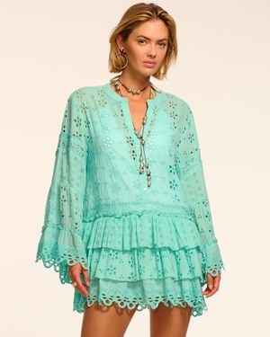 Ramy Brook Roxanne Cotton Eyelet Coverup Mini Dress - Blue