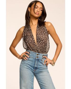 Ramy Brook Kalia Leopard Printed V-Neck Bodysuit - Blue