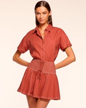 Ramy Brook Georgia Cotton Poplin Short Sleeve Mini Dress - Red