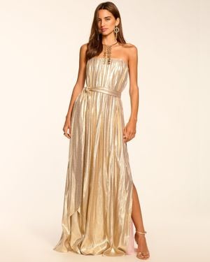 Ramy Brook Chiara Silk Lamé Strapless Maxi Dress - Natural