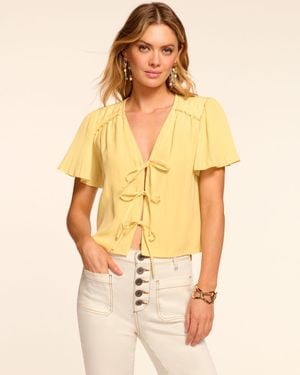Ramy Brook Selene Tie-Front Short Sleeve Blouse - Natural