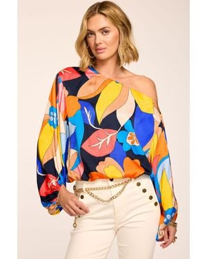 Ramy Brook Marley Printed One-Shoulder Top - Blue