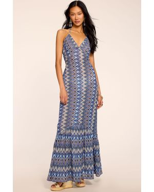 Ramy Brook Delilah Chevron Knit Coverup Maxi Dress - Blue