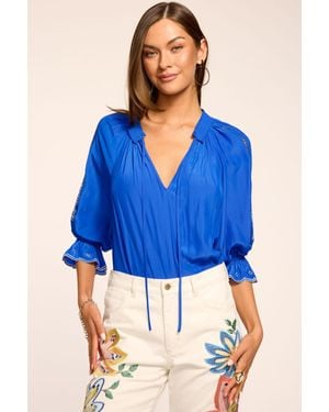 Ramy Brook Haven Embellished V-Neck Top - Blue