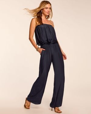 Ramy Brook Christiana Smocked Embellished Strapless Jumpsuit - Blue