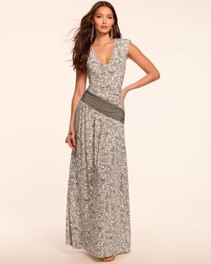 Ramy Brook Jamie Jersey Ruched V-Neck Maxi Dress - Natural