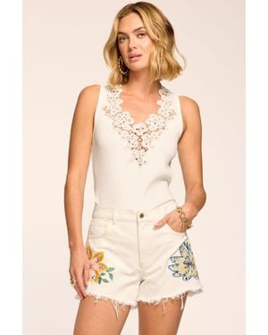 Ramy Brook Bria Floral Embroidered Denim Short - Natural