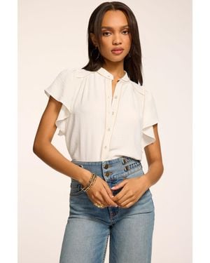 Ramy Brook Blake Cotton Poplin Flutter Sleeve Blouse - White