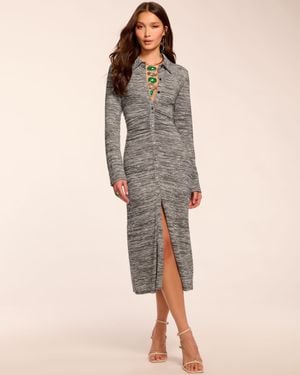 Ramy Brook Rachelle Long Sleeve Ruched Lurex Knit Midi Dress - Gray