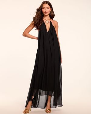Ramy Brook Rainn Chiffon V-Neck Halter Gown - Black