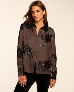 Ramy Brook Sara Button Down Embellished Shirt - Brown