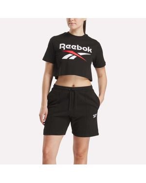 Reebok Two-Color Logo Crew Cropped Short Sleeve Tee - Black