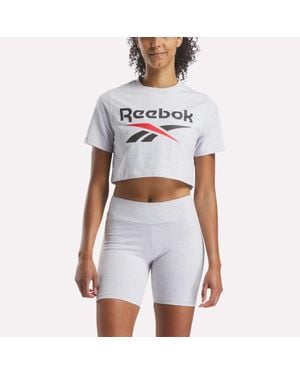 Reebok Two-Color Logo Crew Cropped Short Sleeve Tee - White
