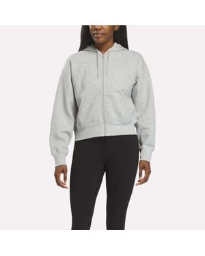 Reebok Cropped Full-Zip Hoodie - Gray
