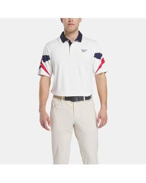 Reebok Polo De Hombre Con Bloques De Color Y Vector Distintivo, Tamaño - Blanco