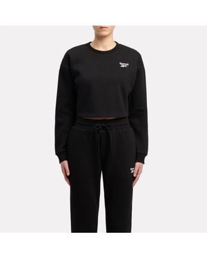 Reebok Id Small Logo Cropped Fleece Crewneck Sweatshirt - Black