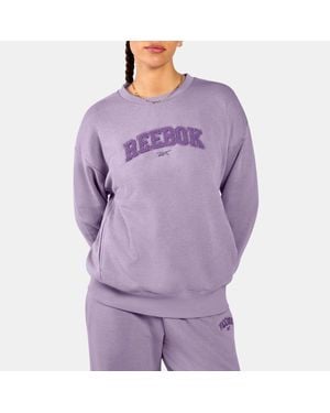 Reebok Sudadera Prep Chenille Para Mujer Con Cuello Redondo, Tamaño - Morado