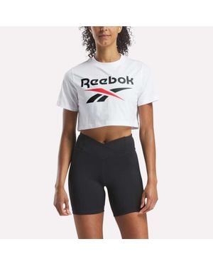 Reebok Two-Color Logo Crew Cropped Short Sleeve Tee - White