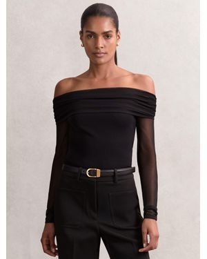 Reiss Sheer Mesh Bardot Top - Black