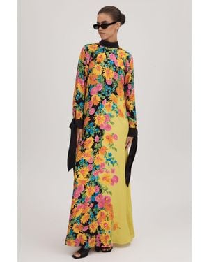 Florere Printed Tie Cuff Maxi Dress - Yellow