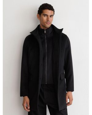 Reiss Wool-Blend Gilet-Insert Single-Breasted Coat - Black