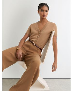 Reiss V-Neck Short-Sleeve Cardigan Cotton-Wool - Natural