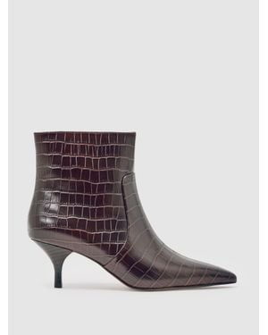Reiss Leather Crocodile-Effect Ankle Boots - Brown
