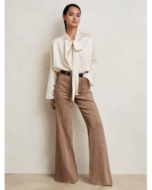 Reiss Satin Polka Dot Tie Neck Blouse - Natural