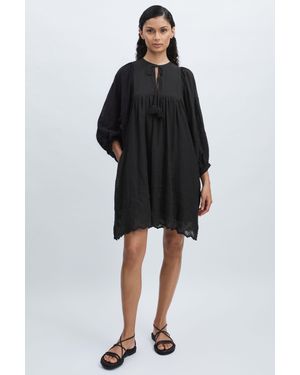 MILLE Cotton Puff Sleeve Mini Dress - Black