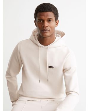 Reiss Mantel - Off White Premium Interlock-jersey Logo Hoodie, M - Natural