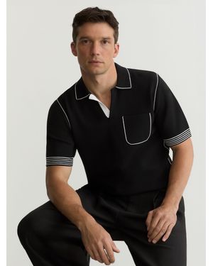 Reiss Contrast-Stitch Knitted Polo Shirt - Black