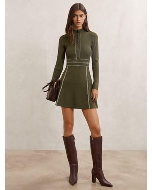 Reiss Knitted Contrast Stitch Mini Dress - Natural