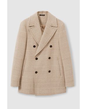 Reiss Wool Blend Double Breasted Peacoat - Brown