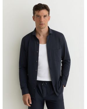Reiss Solarko - Navy Seersucker Cutaway-collar Shirt Regular-fit, Xs - Blue