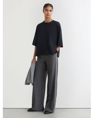Reiss Cotton Ribbed-Neck Oversized T-Shirt - Blue