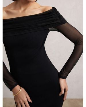 Reiss Sheer-Sleeve Knit Midi Dress - Black