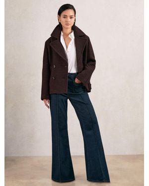 Reiss Wool-Blend Double-Breasted Short Coat - Blue