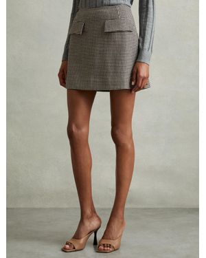 Reiss Wool Dogtooth Mini Skirt - Multicolour