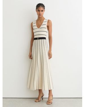 Reiss Sleeveless Stripe Knitted Midi Dress - Natural