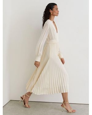 Reiss Stud-Detail Pleated Midi Dress - Natural