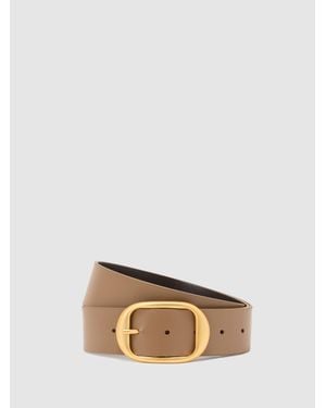 Reiss Leather Oval-Buckle Belt - White