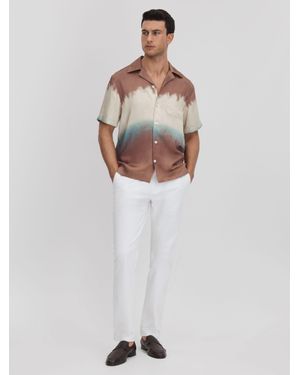 Reiss Evia - Tobacco Ombre Print Cuban Collar Shirt, L - White